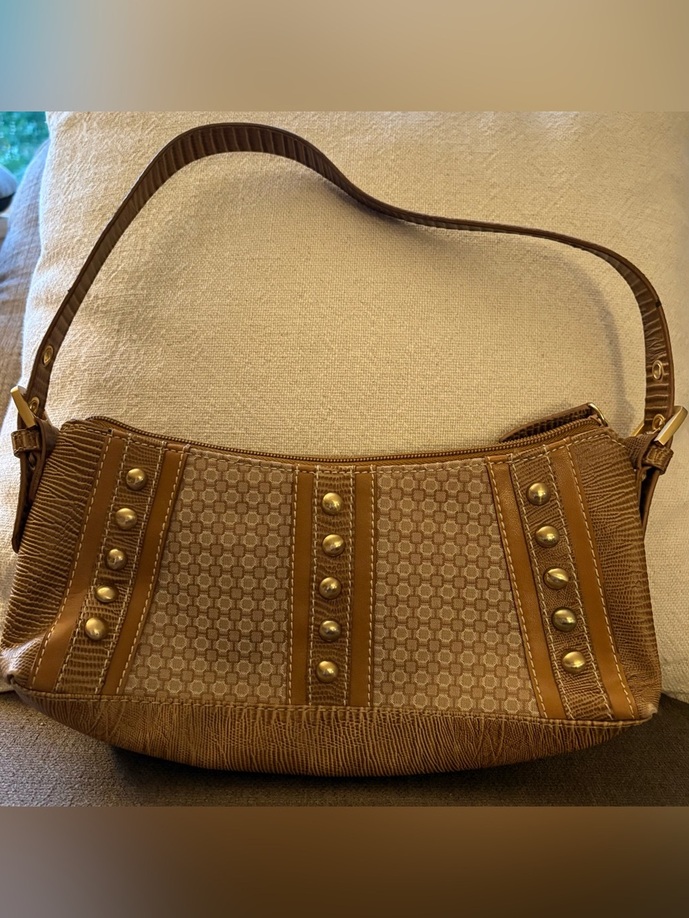 Y2K baguette-style Nine West Brown Studded Bag - Women's Fashion Handbag